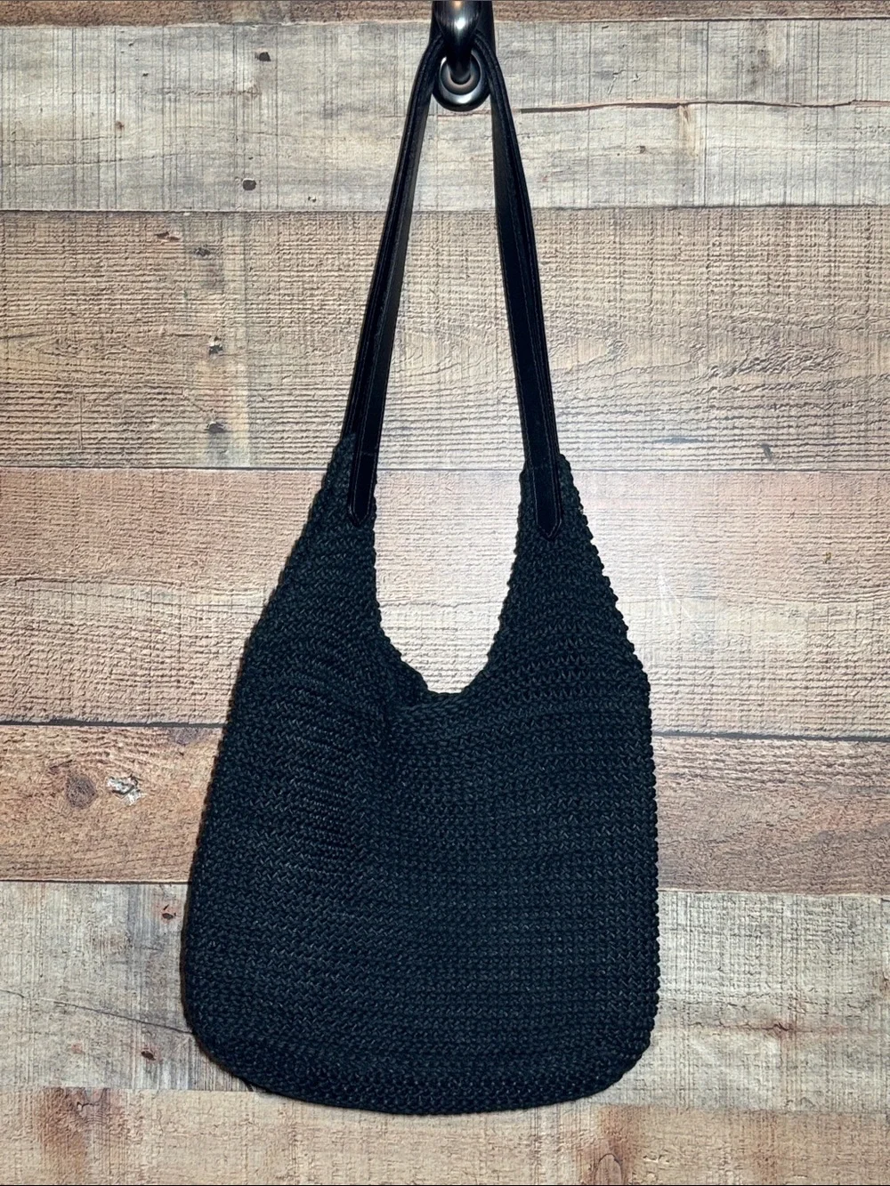 The Sak Black Crochet Shoulder Bag Double Shoulder Strap